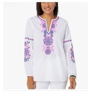 New Lily Pulitzer Coretta Tunic Top Long Sleeve Resort White Size L Boho Chic